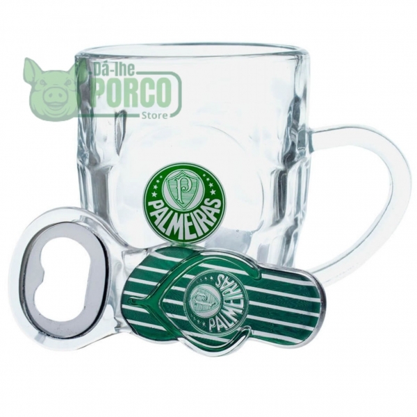 Caneca Vidro 310ml Com Abridor - Palmeiras