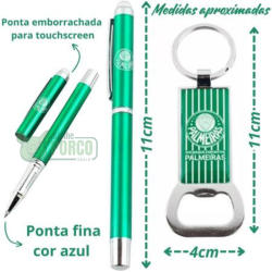 Jogo Caneta Roller Ball Touchscreen Com Chaveiro Abridor De Garrafa Palmeiras