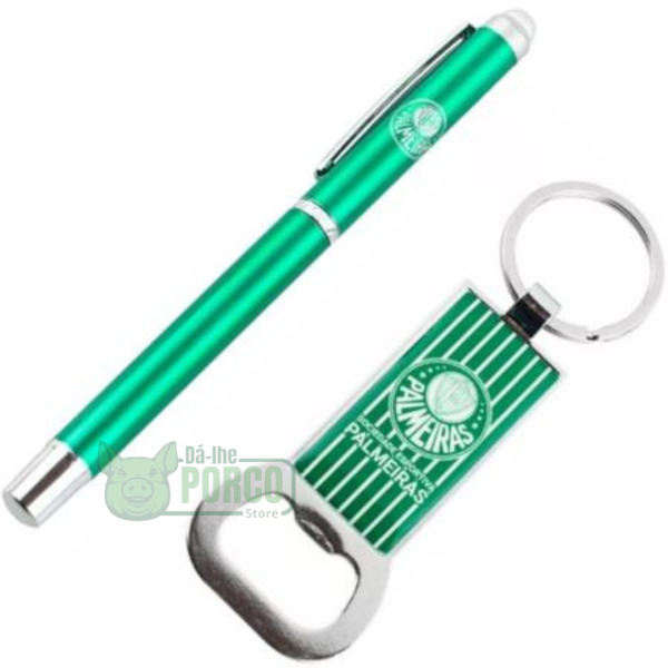 Jogo Caneta Roller Ball Touchscreen Com Chaveiro Abridor De Garrafa Palmeiras