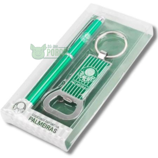 Jogo Caneta Roller Ball Touchscreen Com Chaveiro Abridor De Garrafa Palmeiras