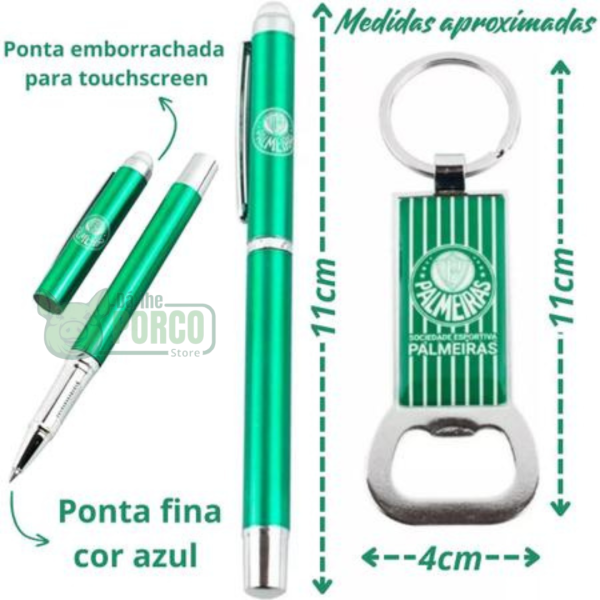Jogo Caneta Roller Ball Touchscreen Com Chaveiro Abridor De Garrafa Palmeiras