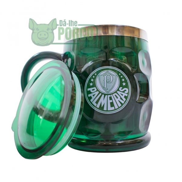 Caneca Térmica Verde Com Tampa 500ml (Escudo Adesivo) - Palmeiras