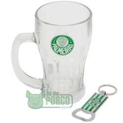 Caneca Vidro Com Abridor Garrafas 450ml Palmeiras