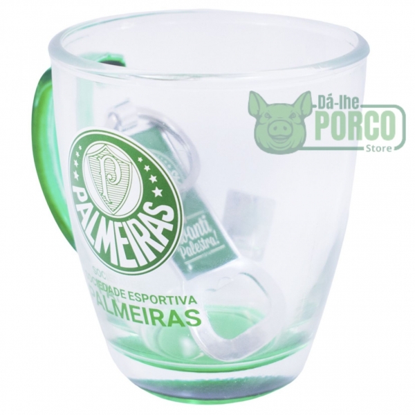 Jogo Caneca De Vidro e Abridor De Garrafas 370ml - Palmeiras
