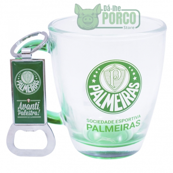 Jogo Caneca De Vidro e Abridor De Garrafas 370ml - Palmeiras