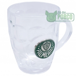 Caneca de Vidro com Brasão Metal 400ml - Palmeiras