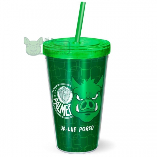 Copo Canudo 550 ml Palmeiras Dá-lhe Porco